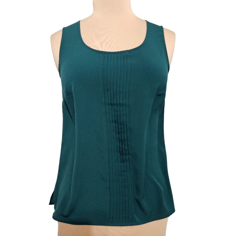 Talbots Teal Sleeveless‎ Pleated Front Scoop Neck Tank Top Blouse Size 6